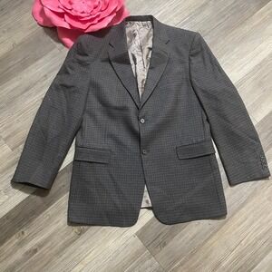 VINTAGE BURBERRY Mens 43R Wool Check‎ Blazer Jacket USA Union Made Dark Academia
